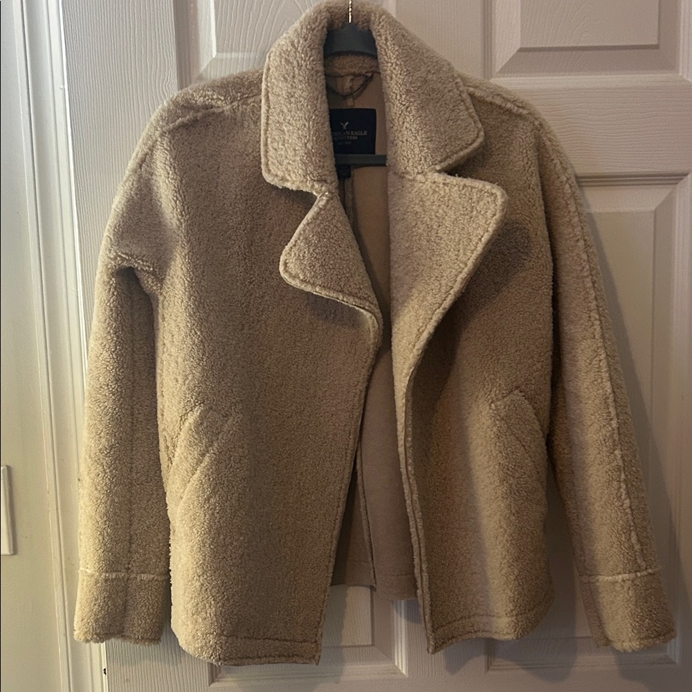 American Eagle Outfitters Cream Teddy Jacket